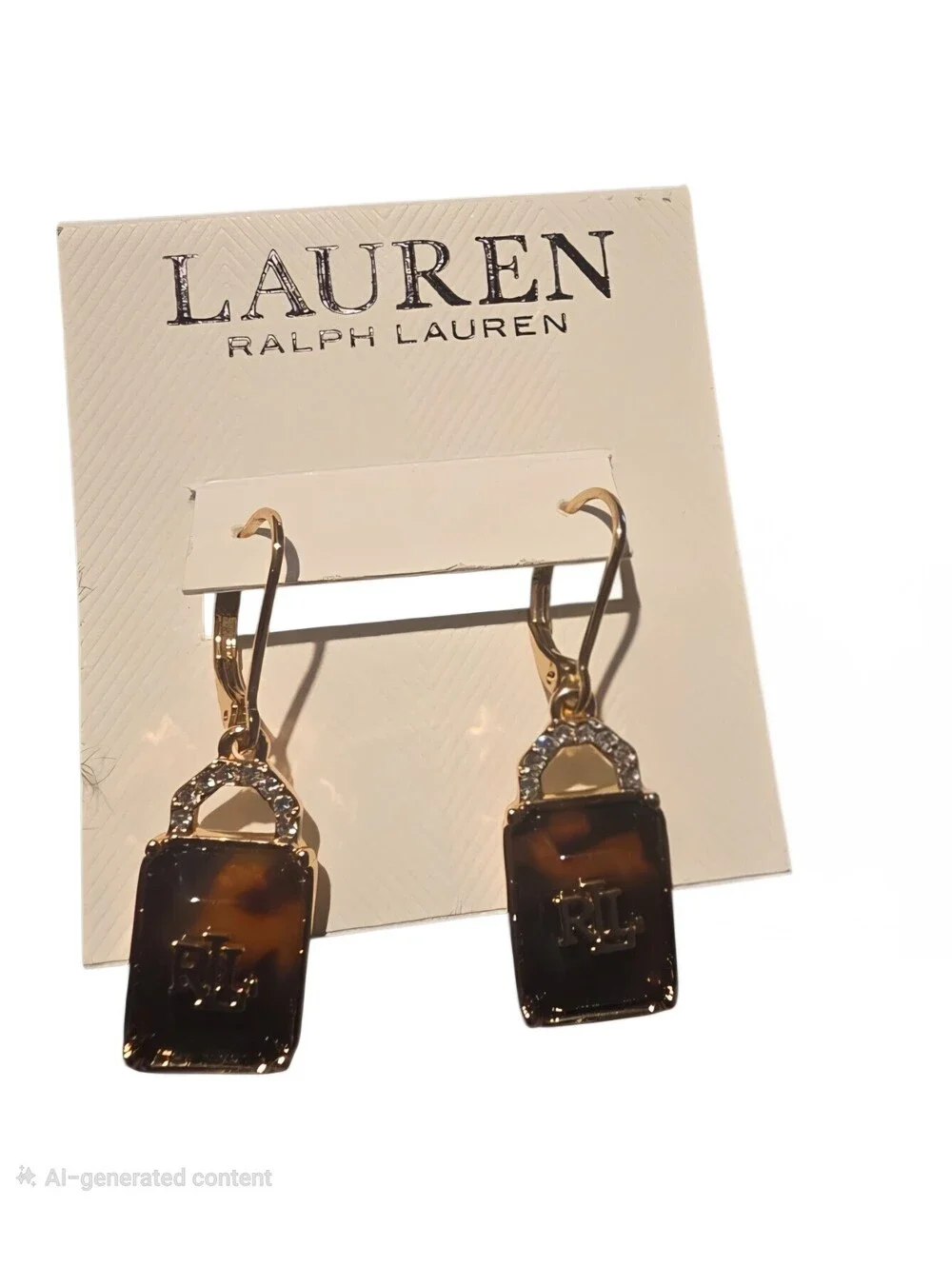 Lauren Ralph Lauren Drop Earrings Gold Tone Tortoise RL Logo New